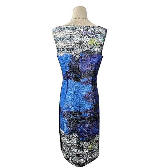 Rickie Freeman Teri Jon Abstract Print Sleeveless Boat Neck Sheath Dress Size 6 - Picture 3 of 7